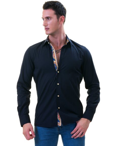 Black Inside Purple Men’s Slim Fit Designer French Cuff Shirt – Tailored Cotton