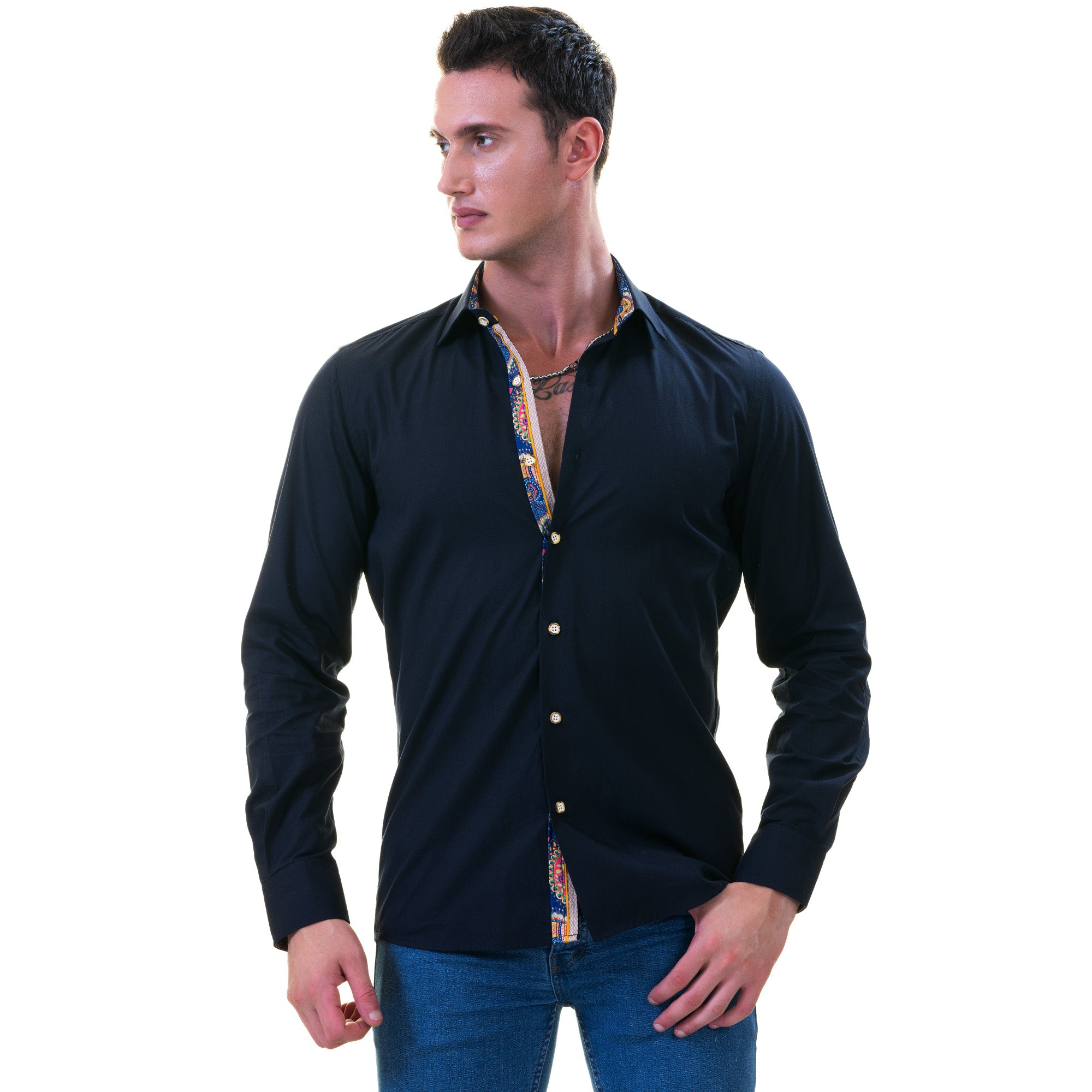 Black Inside Purple Men's Slim Fit Designer French Cuff Shirt - Tailored Cotton - Image 2