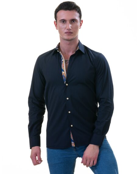 Black Inside Purple Men’s Slim Fit Designer French Cuff Shirt – Tailored Cotton