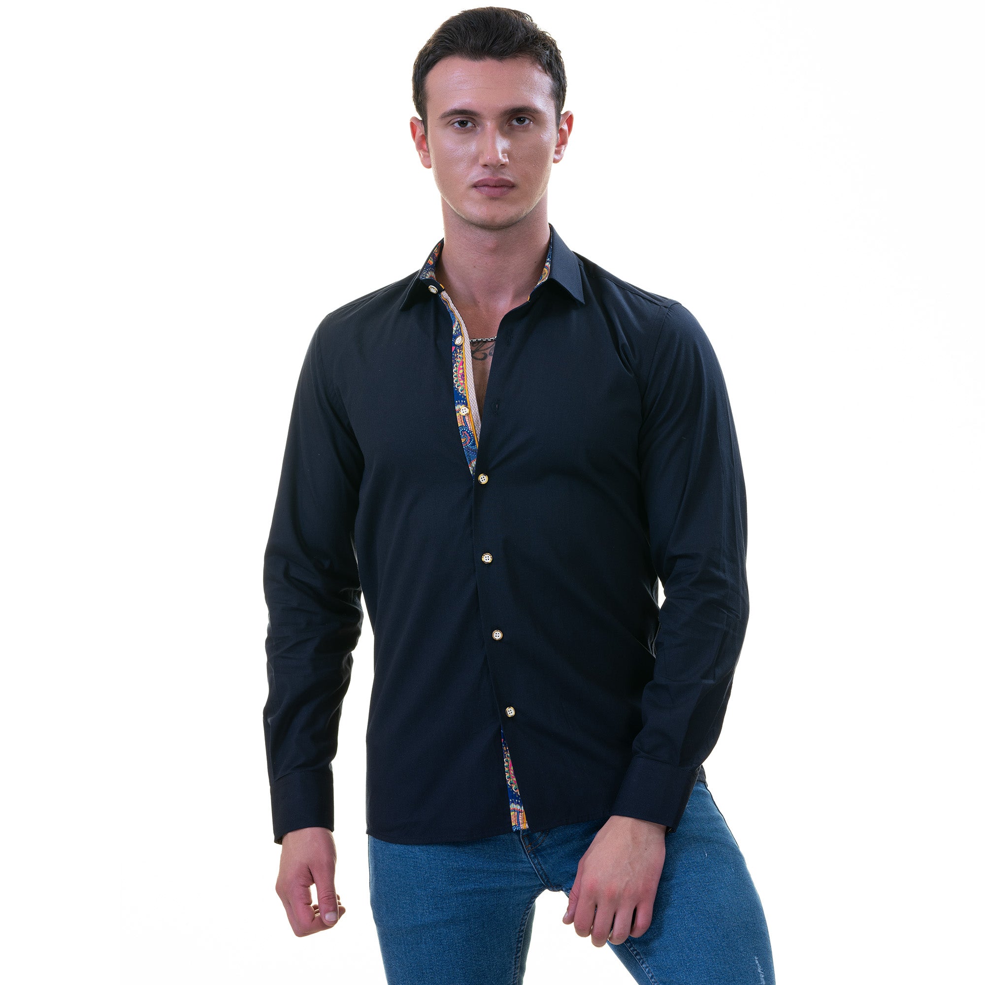 Black Inside Purple Men's Slim Fit Designer French Cuff Shirt - Tailored Cotton - Image 3