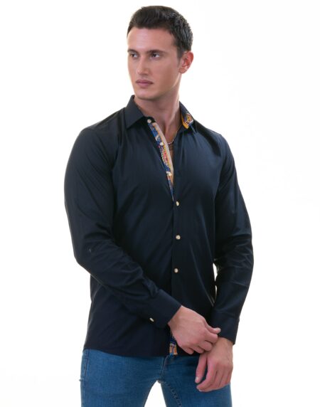 Black Inside Purple Men’s Slim Fit Designer French Cuff Shirt – Tailored Cotton