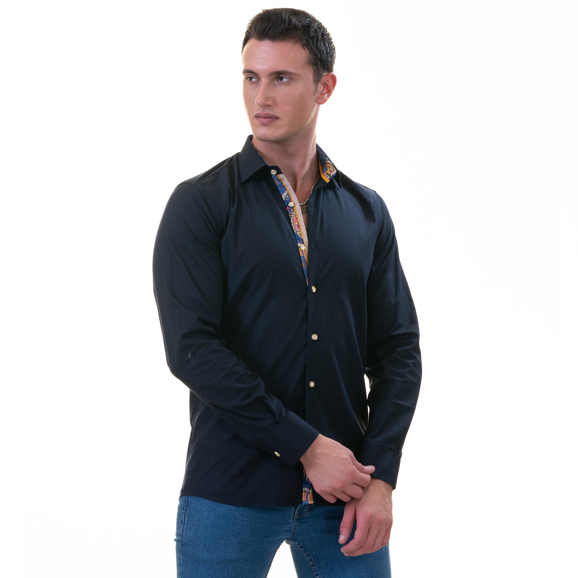 Black Inside Purple Men's Slim Fit Designer French Cuff Shirt - Tailored Cotton - Image 4