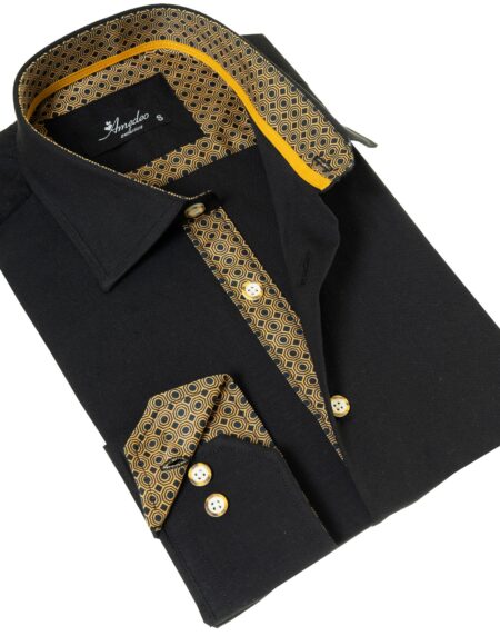 Black with inside Gold Men’s Slim Fit Designer Shirt – Tailored Cotton Shirts for Work and Casual Wear