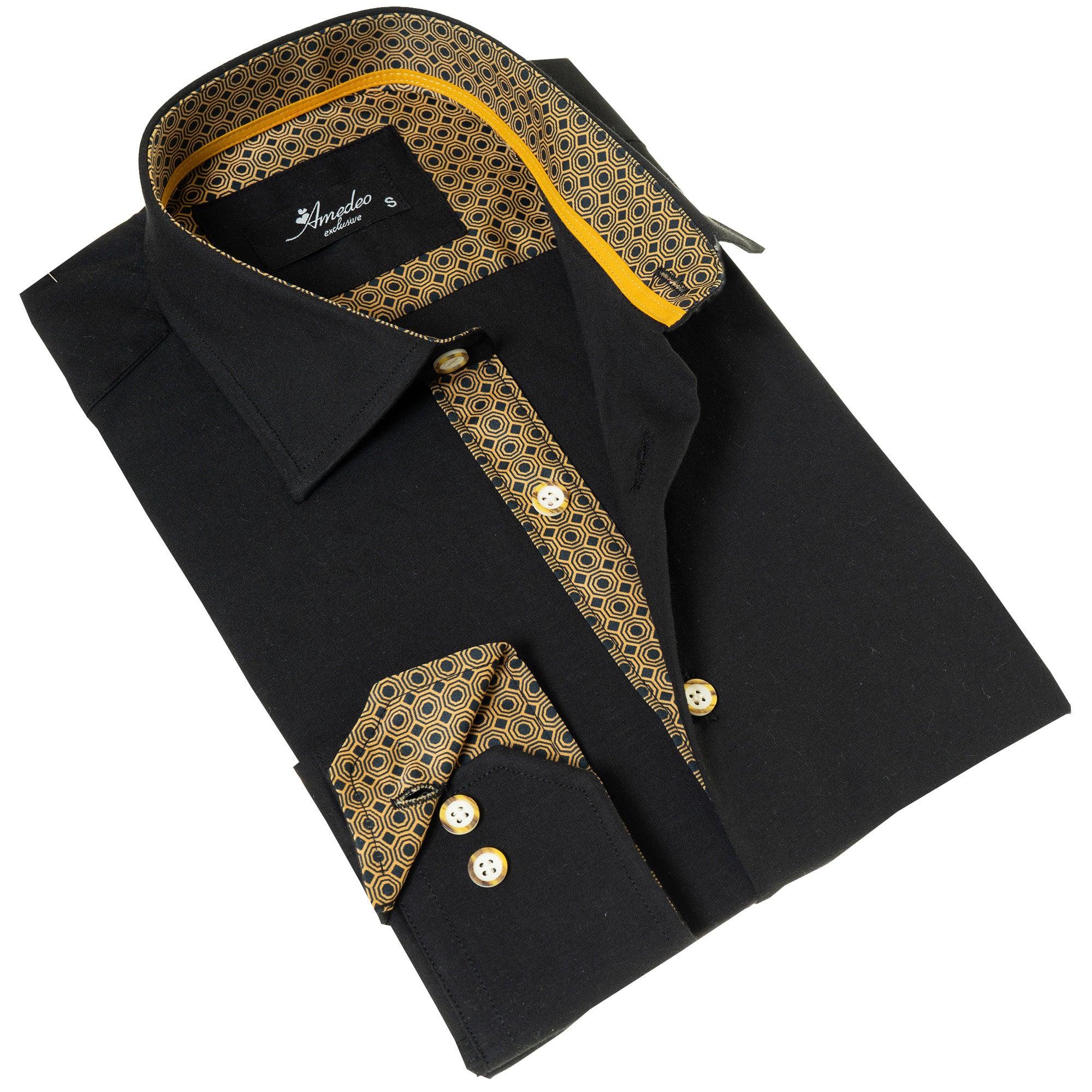 Black with inside Gold Men’s Slim Fit Designer Shirt – Tailored Cotton Shirts for Work and Casual Wear