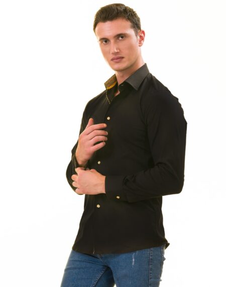 Black with inside Gold Men’s Slim Fit Designer Shirt – Tailored Cotton Shirts for Work and Casual Wear