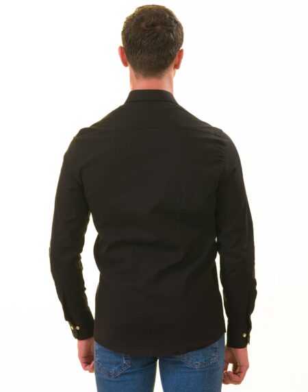 Black with inside Gold Men’s Slim Fit Designer Shirt – Tailored Cotton Shirts for Work and Casual Wear
