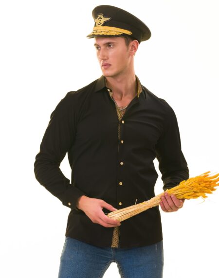 Black with inside Gold Men’s Slim Fit Designer Shirt – Tailored Cotton Shirts for Work and Casual Wear