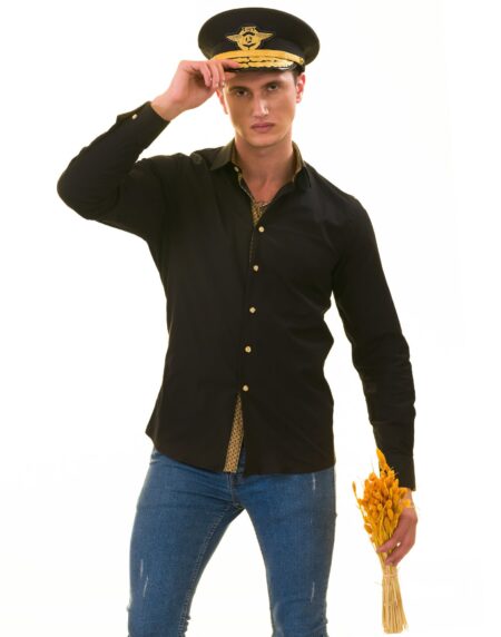 Black with inside Gold Men’s Slim Fit Designer Shirt – Tailored Cotton Shirts for Work and Casual Wear