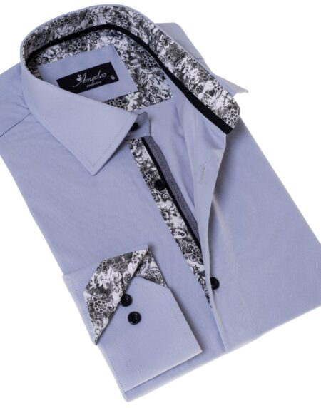 Gray Inside Floral Men’s Slim Fit Designer Dress Shirt – Tailored Cotton