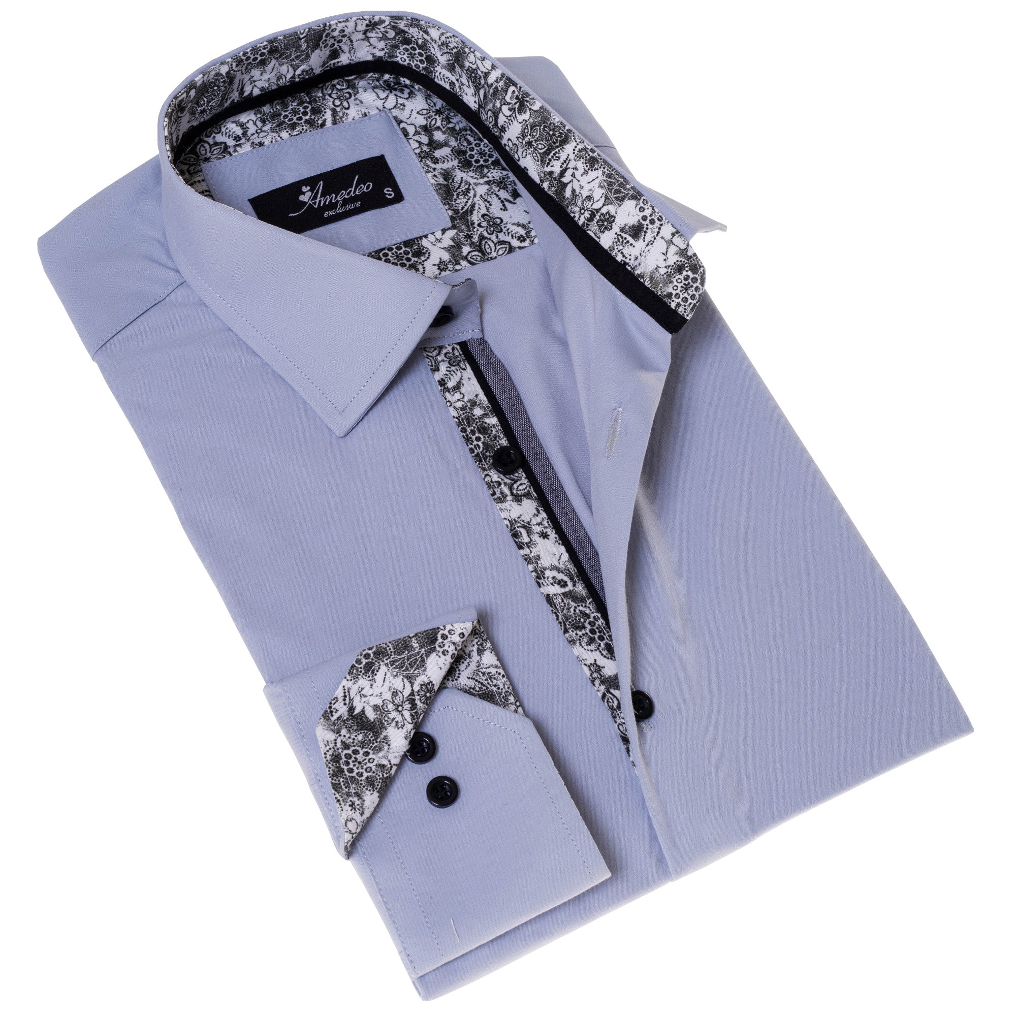 Gray Inside Floral Men’s Slim Fit Designer Dress Shirt – Tailored Cotton