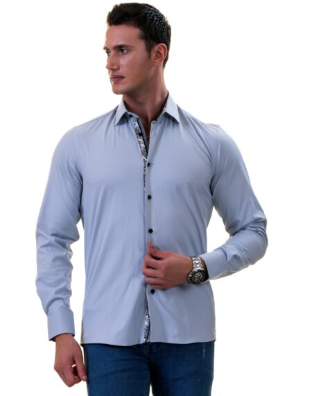 Gray Inside Floral Men’s Slim Fit Designer Dress Shirt – Tailored Cotton