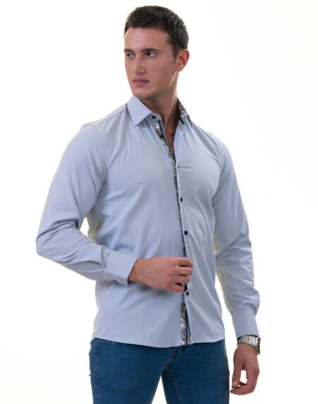 Gray Inside Floral Men’s Slim Fit Designer Dress Shirt – Tailored Cotton