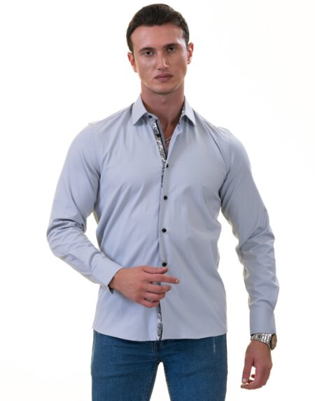Gray Inside Floral Men’s Slim Fit Designer Dress Shirt – Tailored Cotton