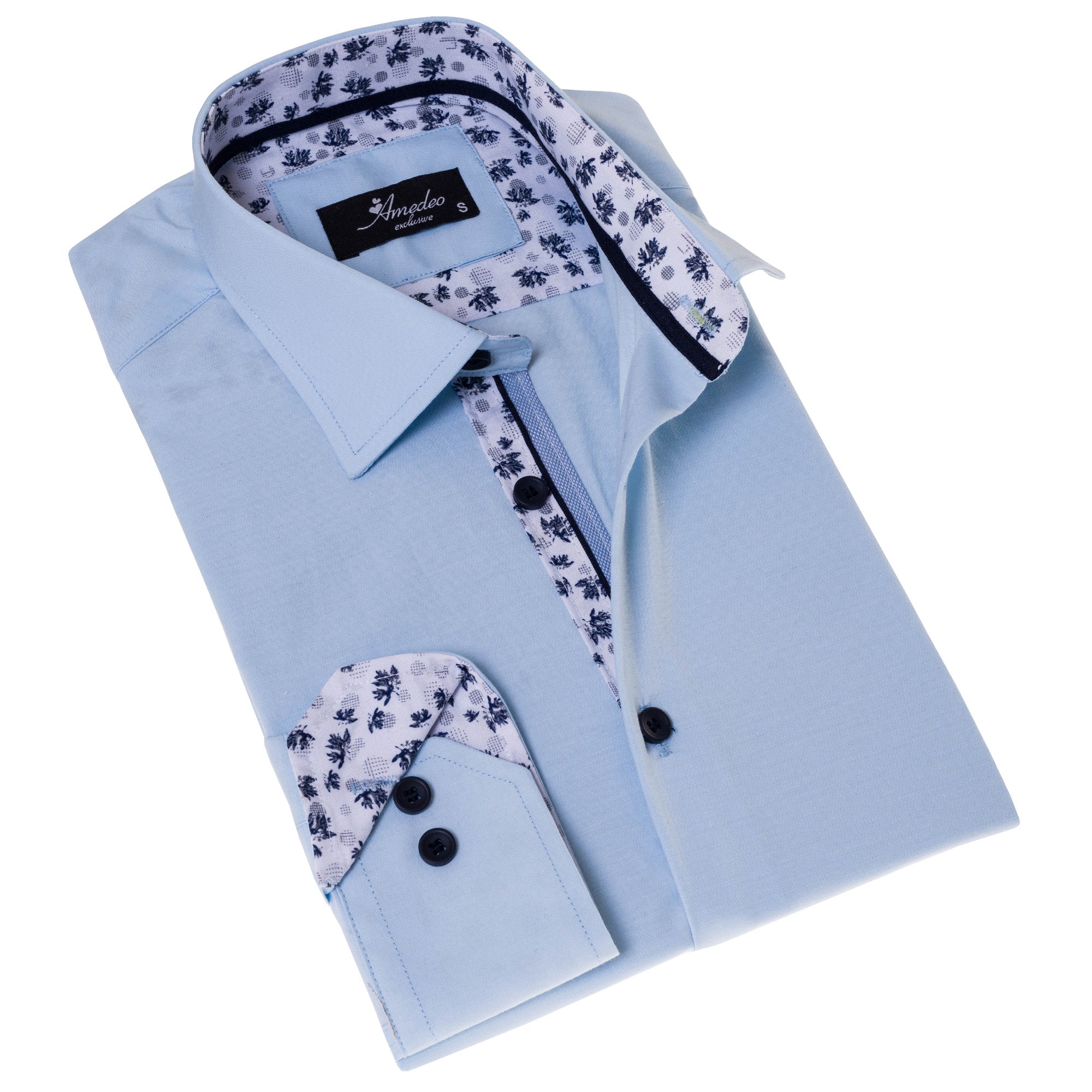 Blue Inside Printed Men’s Slim Fit Designer French Cuff Shirt – Tailored Cotton