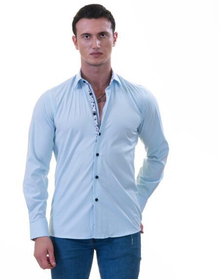 Blue Inside Printed Men’s Slim Fit Designer French Cuff Shirt – Tailored Cotton