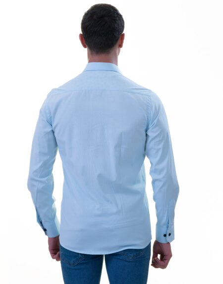 Blue Inside Printed Men’s Slim Fit Designer French Cuff Shirt – Tailored Cotton