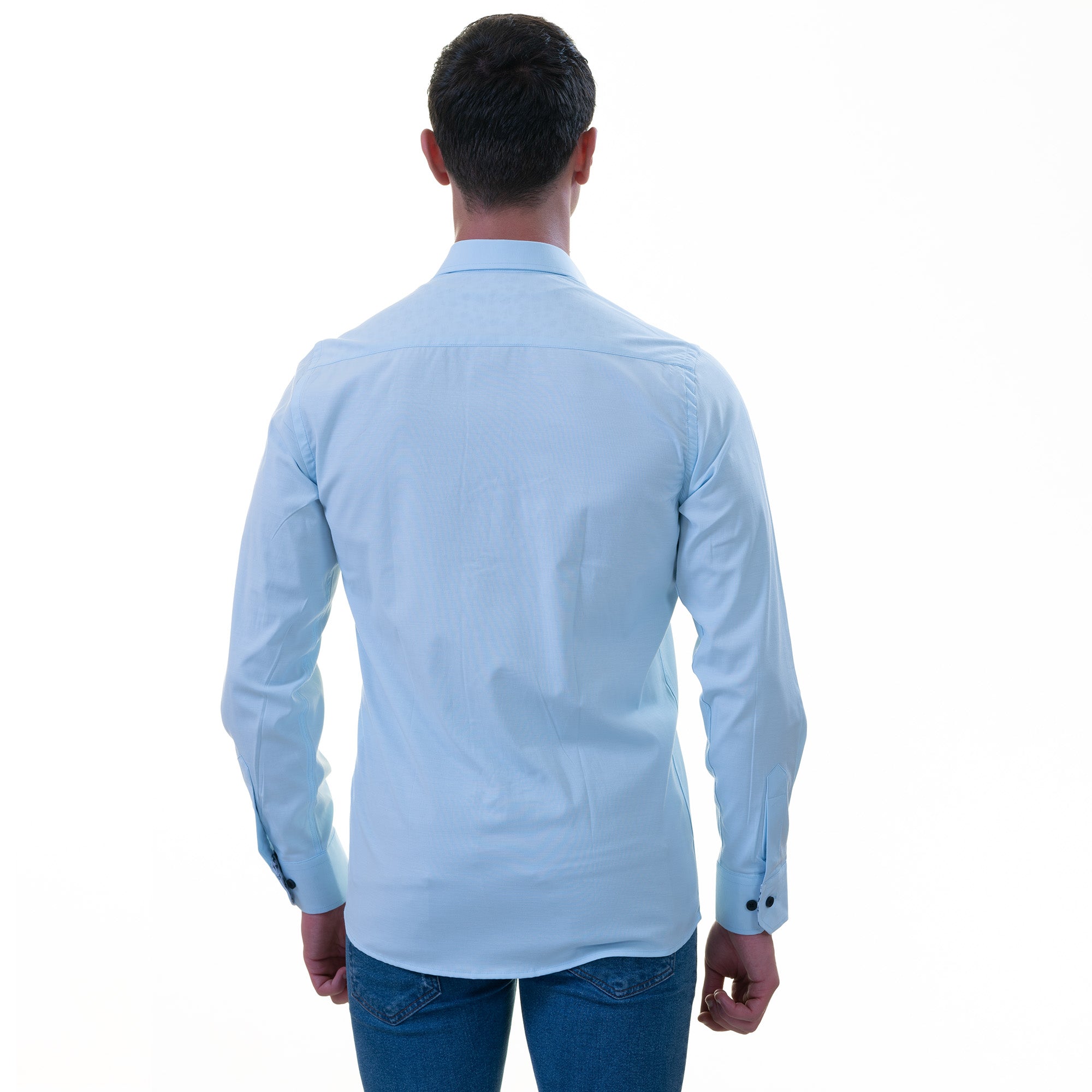 Blue Inside Printed Men's Slim Fit Designer French Cuff Shirt - Tailored Cotton - Image 5