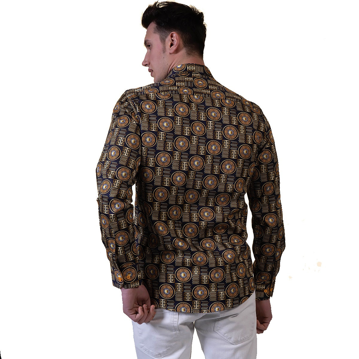 Black And Gold Greek Key Mens Slim Fit Designer Dress Shirt - tailored Cotton Shirts for Work and Casual Wear - Image 6
