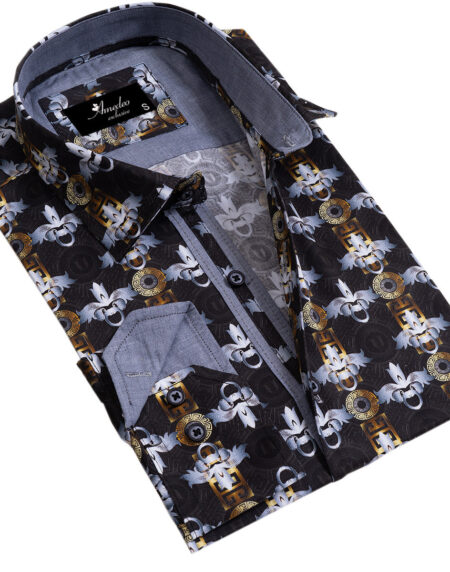 Black, Silver, Gold Medusa Head Mens Slim Fit Designer French Cuff Shirt – tailored Cotton Shirts for Work and Casual Wear