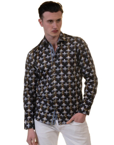 Black, Silver, Gold Medusa Head Mens Slim Fit Designer French Cuff Shirt – tailored Cotton Shirts for Work and Casual Wear