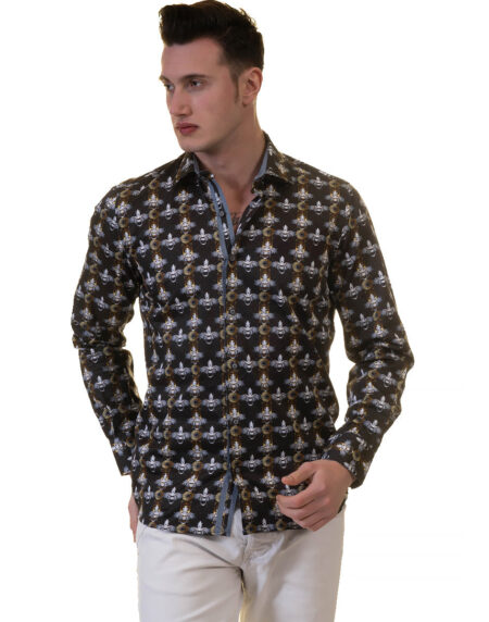 Black, Silver, Gold Medusa Head Mens Slim Fit Designer French Cuff Shirt – tailored Cotton Shirts for Work and Casual Wear