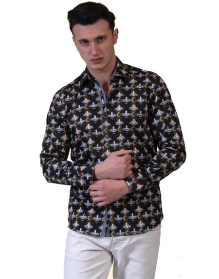 Black, Silver, Gold Medusa Head Mens Slim Fit Designer French Cuff Shirt – tailored Cotton Shirts for Work and Casual Wear