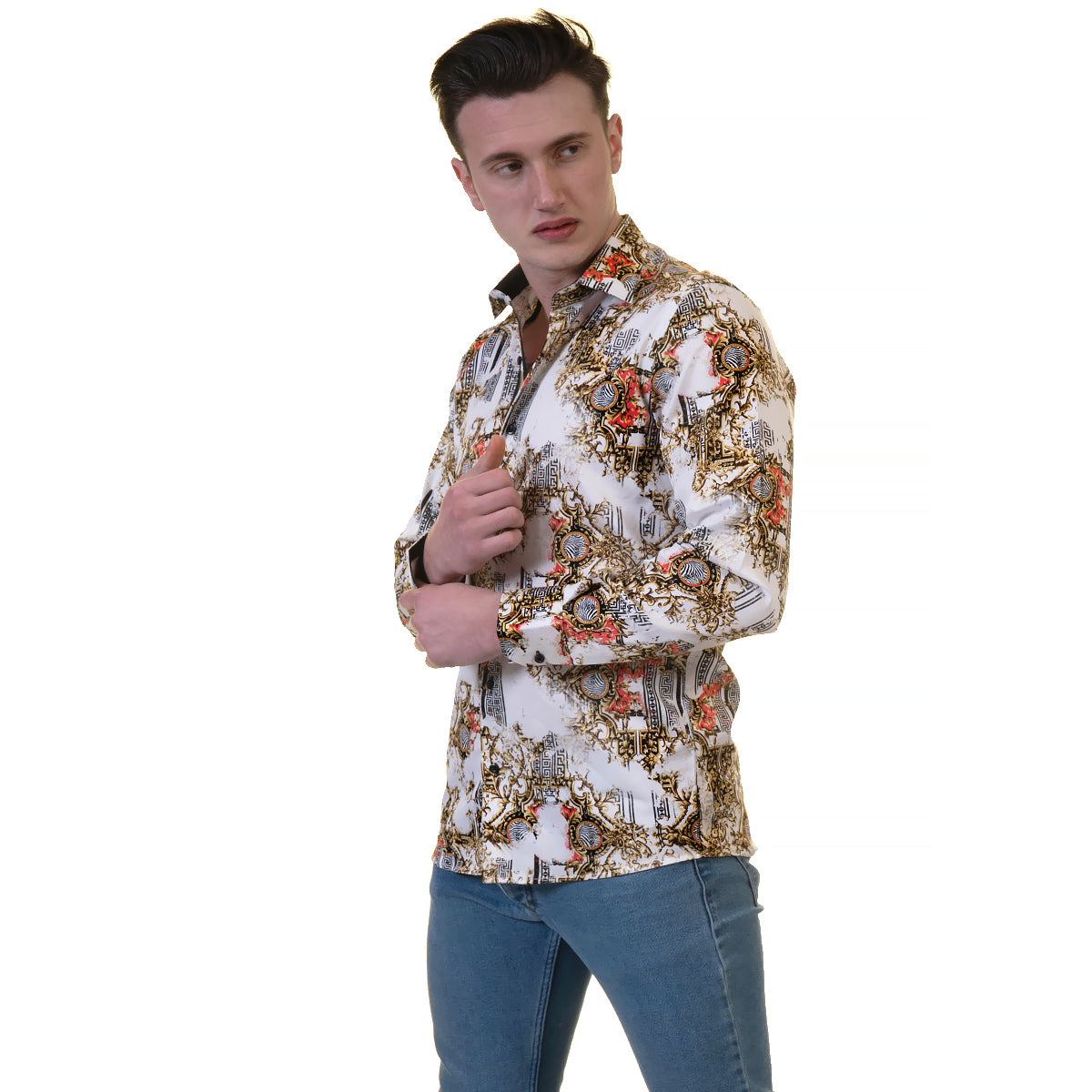 White Black Medusa Greek Key Mens Slim Fit Designer Dress Shirt - tailored Cotton Shirts for Work and Casual Wear - Image 3