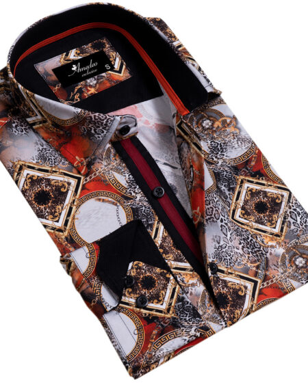 Multi Color Greek Key Medusa Head Mens Slim Fit Designer Dress Shirt – tailored Cotton Shirts for Work and Casual Wear