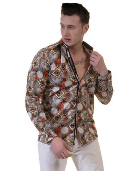 Multi Color Greek Key Medusa Head Mens Slim Fit Designer Dress Shirt – tailored Cotton Shirts for Work and Casual Wear