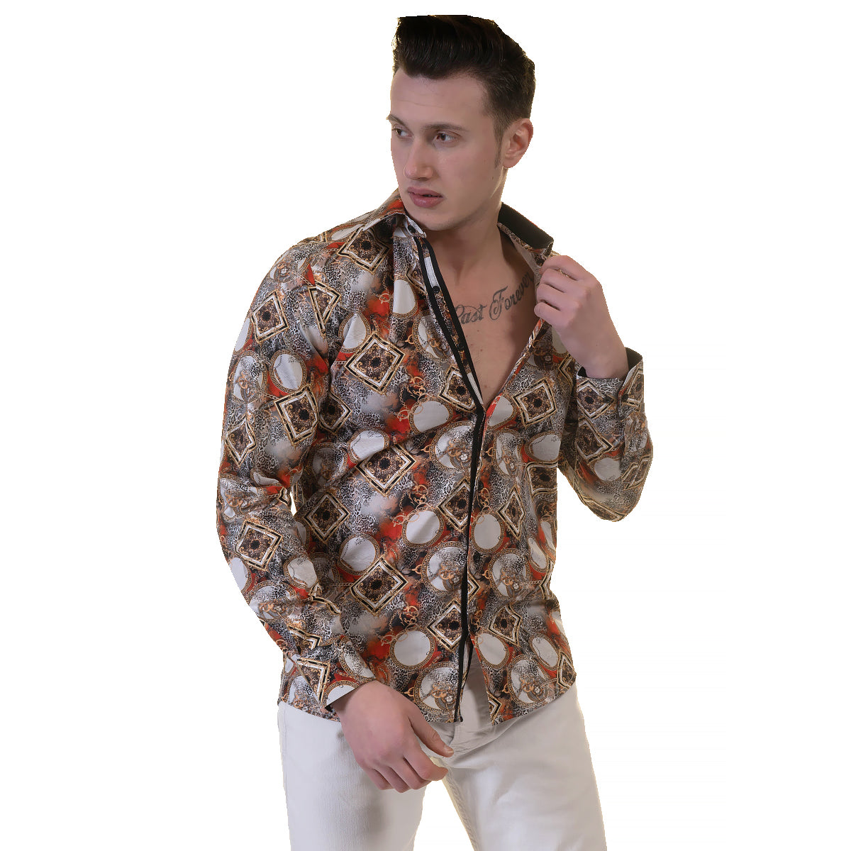 Multi Color Greek Key Medusa Head Mens Slim Fit Designer Dress Shirt - tailored Cotton Shirts for Work and Casual Wear - Image 4