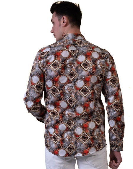 Multi Color Greek Key Medusa Head Mens Slim Fit Designer Dress Shirt – tailored Cotton Shirts for Work and Casual Wear