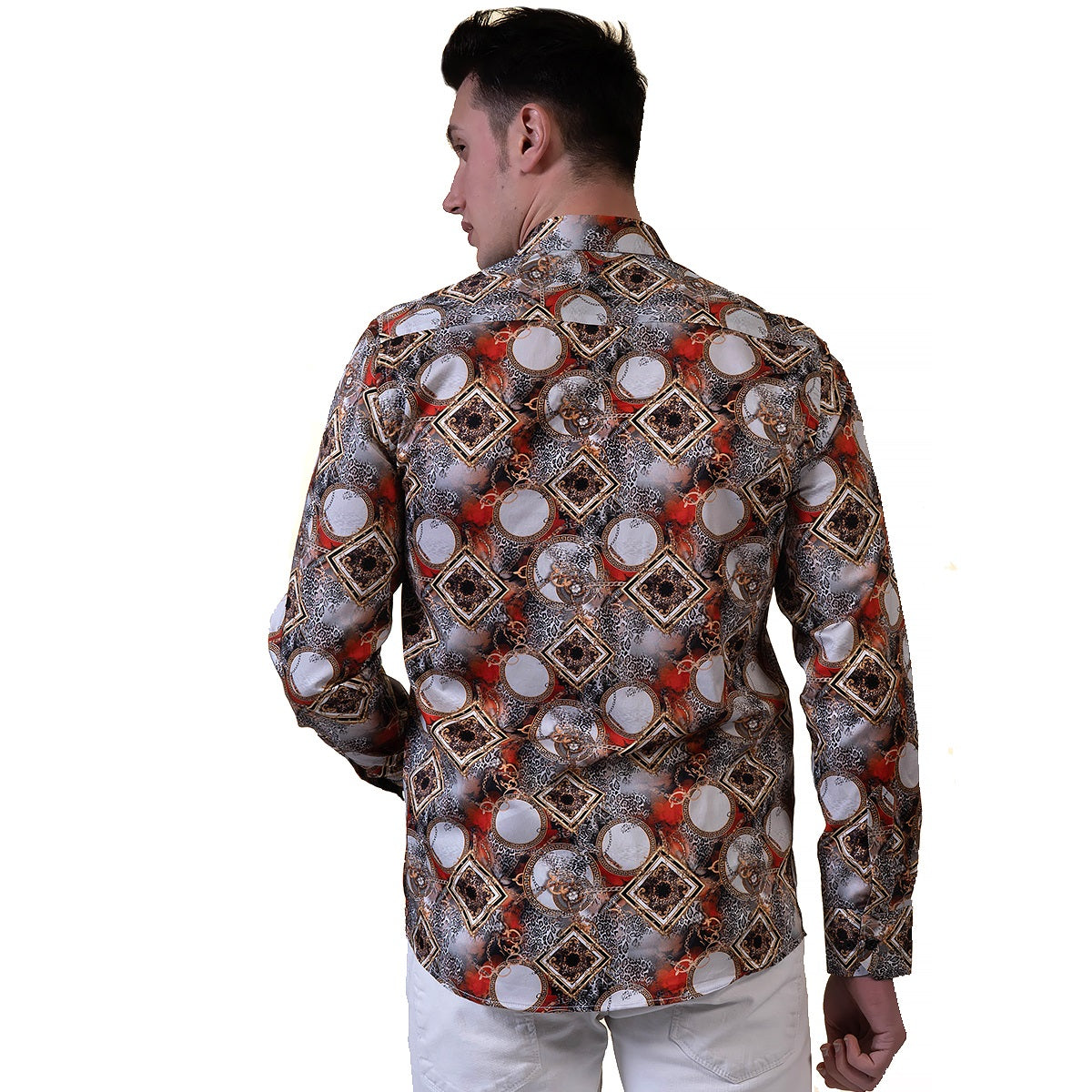 Multi Color Greek Key Medusa Head Mens Slim Fit Designer Dress Shirt - tailored Cotton Shirts for Work and Casual Wear - Image 2