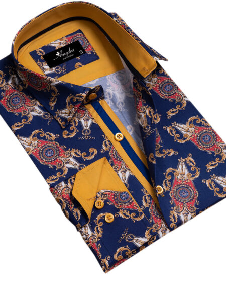 White Blue Tropical Mens Slim Fit Designer Dress Shirt – tailored Cotton Shirts for Work and Casual Wear