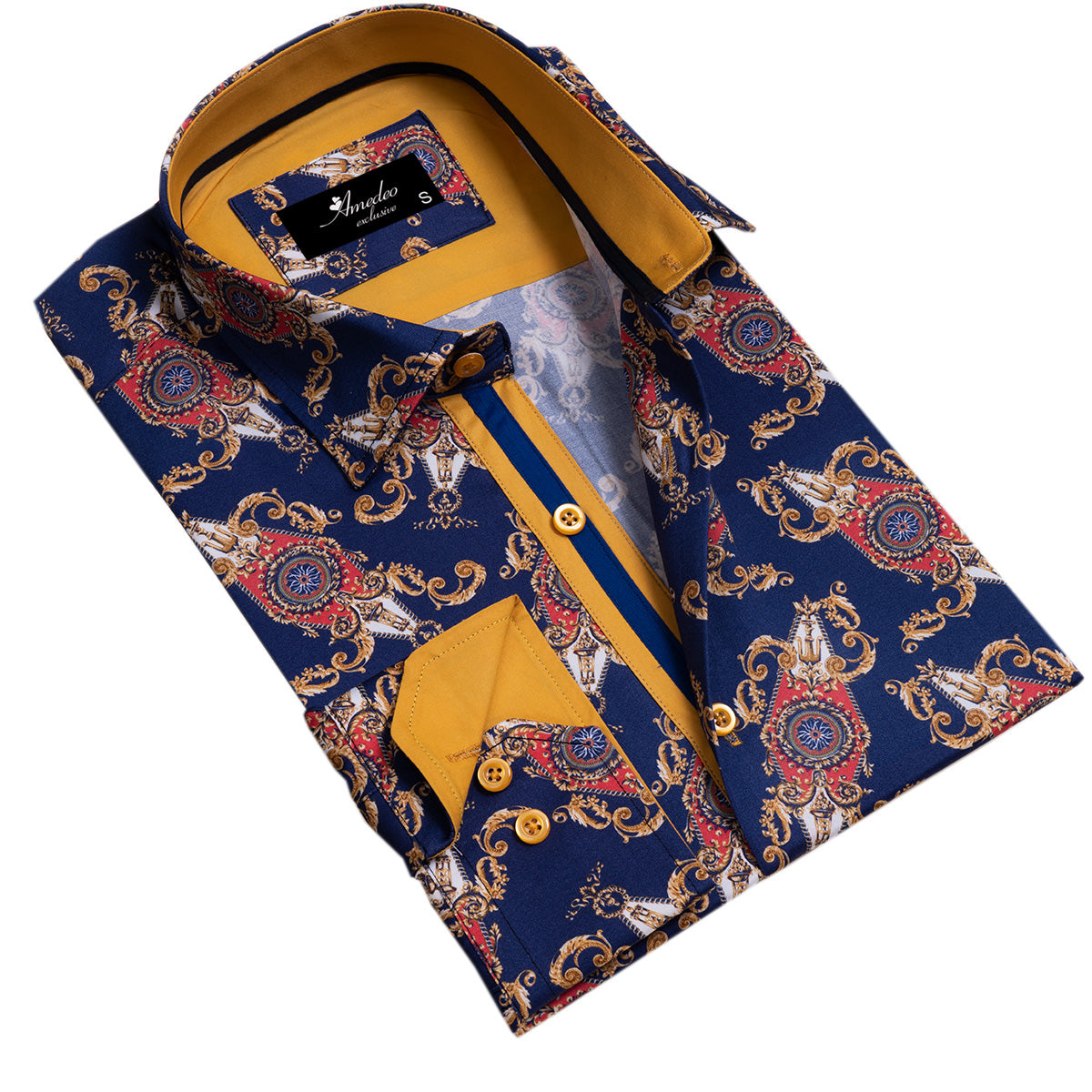 White Blue Tropical Mens Slim Fit Designer Dress Shirt – tailored Cotton Shirts for Work and Casual Wear