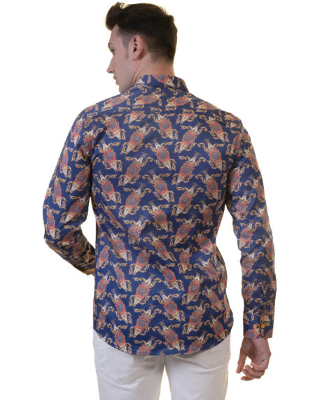 White Blue Tropical Mens Slim Fit Designer Dress Shirt – tailored Cotton Shirts for Work and Casual Wear