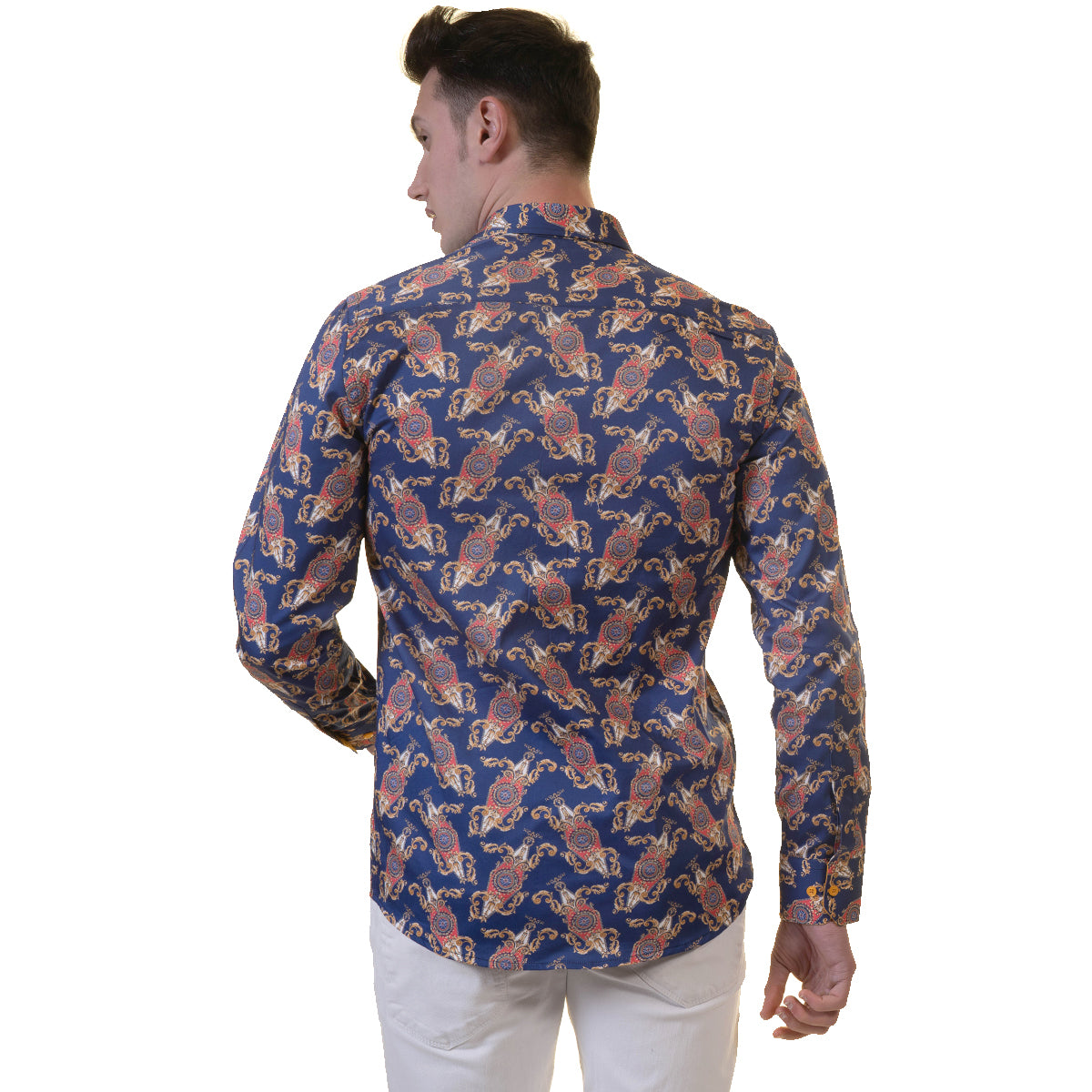 White Blue Tropical Mens Slim Fit Designer Dress Shirt - tailored Cotton Shirts for Work and Casual Wear - Image 4