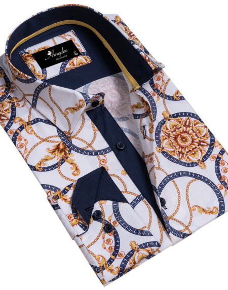 White And Gold Medusa Head Mens Slim Fit Designer Dress Shirt – tailored Cotton Shirts for Work and Casual Wear