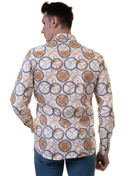 White And Gold Medusa Head Mens Slim Fit Designer Dress Shirt – tailored Cotton Shirts for Work and Casual Wear