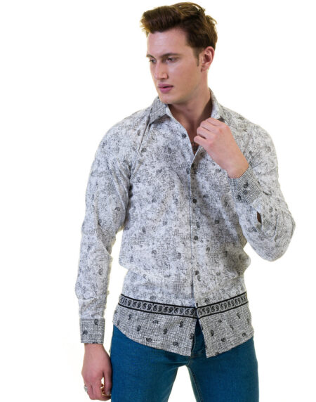 Grey and Black Doted Mens Slim Fit Designer Dress Shirt – tailored Cotton Shirts for Work and Casual Wear