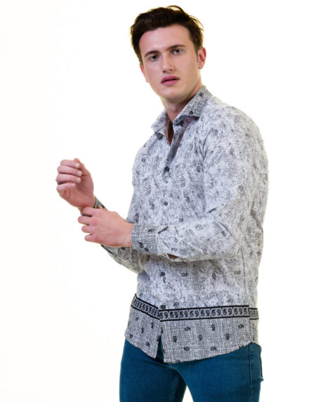 Grey and Black Doted Mens Slim Fit Designer Dress Shirt – tailored Cotton Shirts for Work and Casual Wear