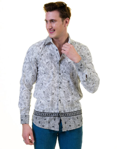 Grey and Black Doted Mens Slim Fit Designer Dress Shirt – tailored Cotton Shirts for Work and Casual Wear