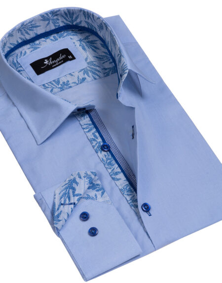 Light Blue Paisley Mens Slim Fit Designer Dress Shirt – Tailored Cotton Shirts For Work And Casual
