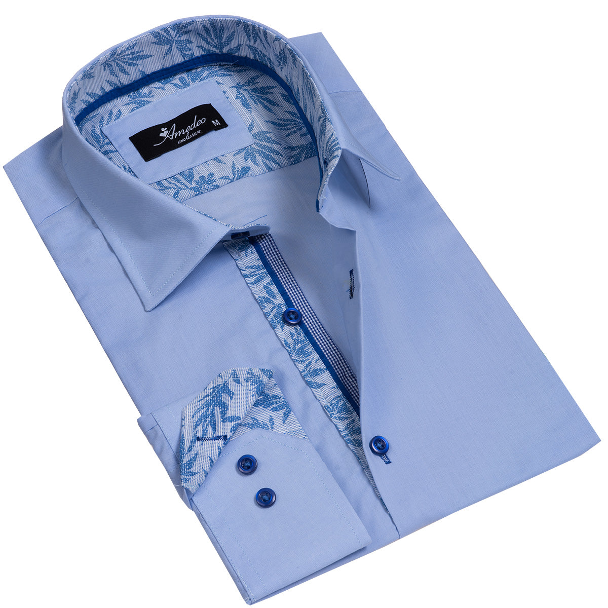 Light Blue Paisley Mens Slim Fit Designer Dress Shirt – Tailored Cotton Shirts For Work And Casual