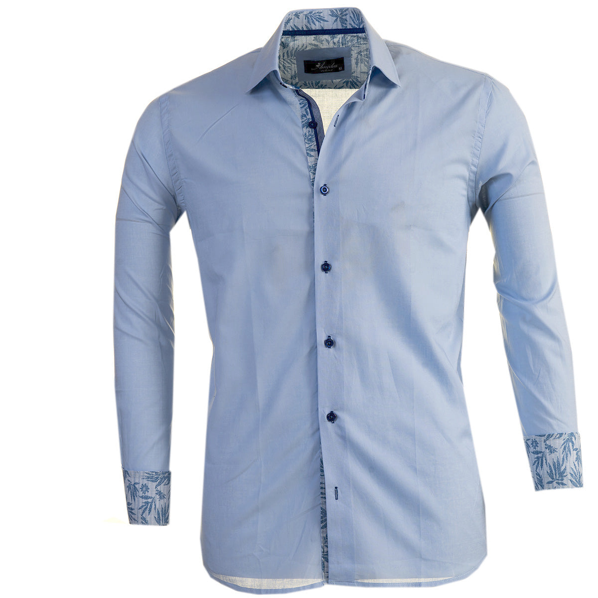 Light Blue Paisley Mens Slim Fit Designer Dress Shirt - Tailored Cotton Shirts For Work And Casual - Image 2