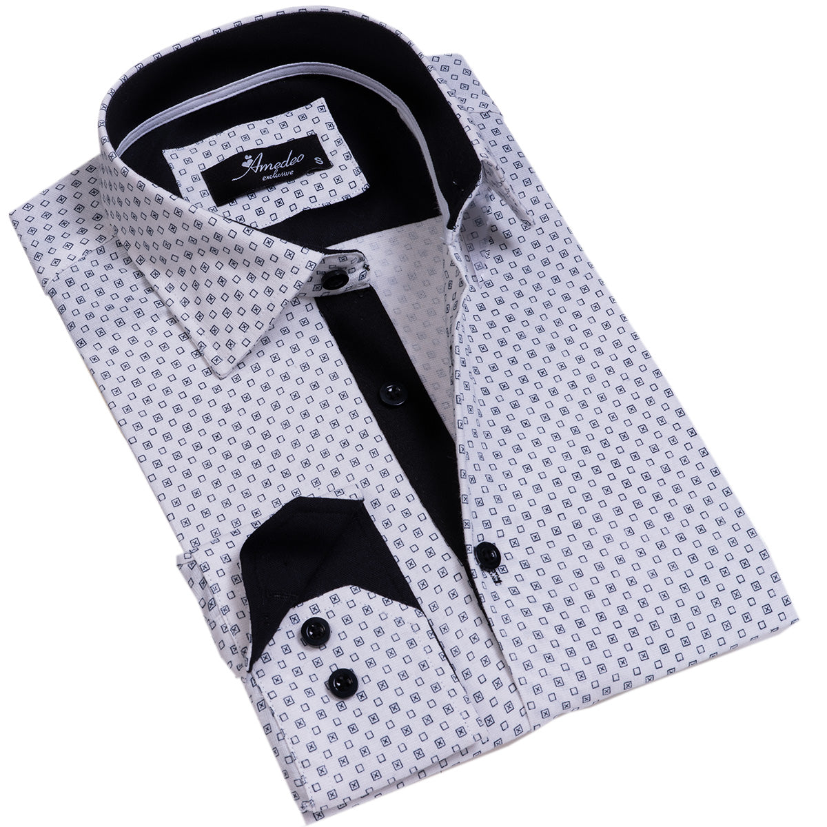 White with Black Dots Mens Slim Fit Designer Dress Shirt – Tailored Cotton Shirts For Work And Casual