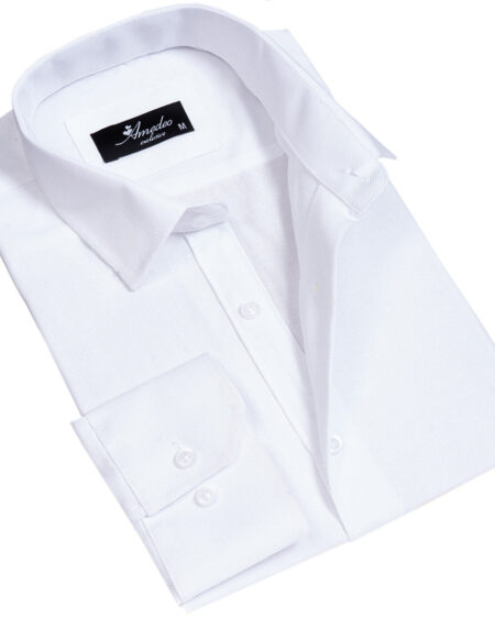 Solid White Mens Slim Fit Designer Dress Shirt – Tailored Cotton Shirts For Work And Casual