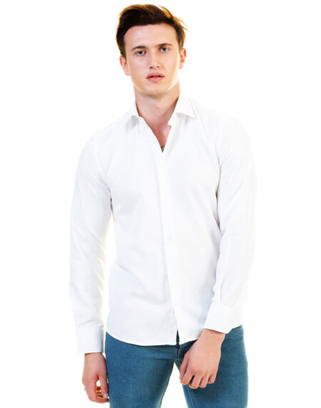 Solid White Mens Slim Fit Designer Dress Shirt – Tailored Cotton Shirts For Work And Casual