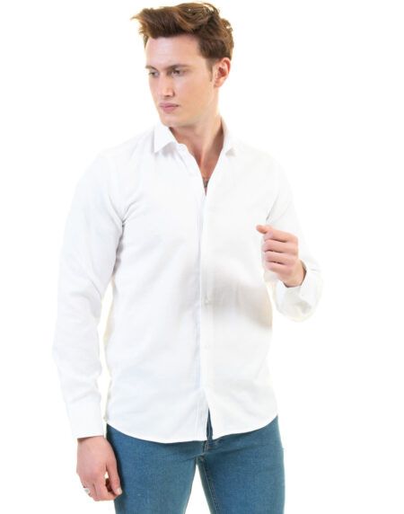 Solid White Mens Slim Fit Designer Dress Shirt – Tailored Cotton Shirts For Work And Casual