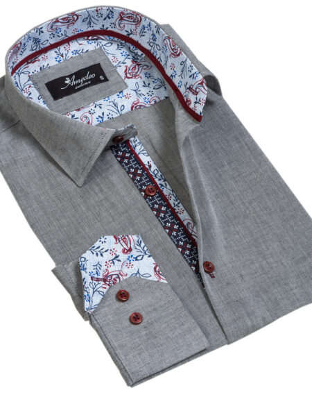 Pastel Grey Mens Slim Fit Designer Dress Shirt – Tailored Cotton Shirts For Work And Casual