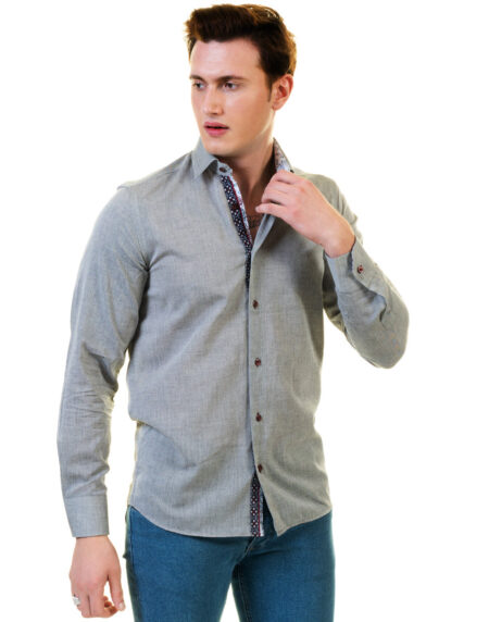 Pastel Grey Mens Slim Fit Designer Dress Shirt – Tailored Cotton Shirts For Work And Casual